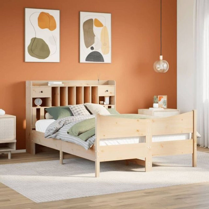 Massivholzbett VIDAXL aus Kiefernholz im Landhaus- und Skandinavischen Stil, Farben: Natur und Weiß, B/T/H: 140 x 200 cm - Bild 1