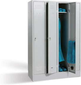 Bedrunka+Hirth Garderobenschrank mit 4 Abteilen in Grau inklusive Zylinderschloss und Kleiderstangen, B/T/H: 120 x 50 x 180 cm - Bild 1