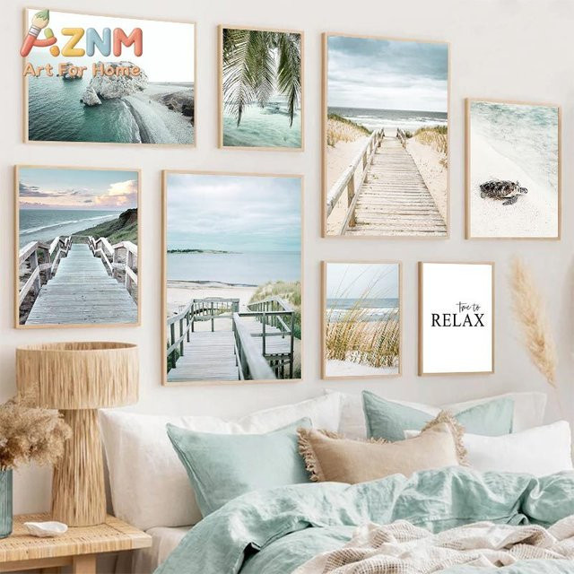 AZNM Seelandschaft Leinwanddruck Poster Wandkunst Mehrfarbig - Bild 1