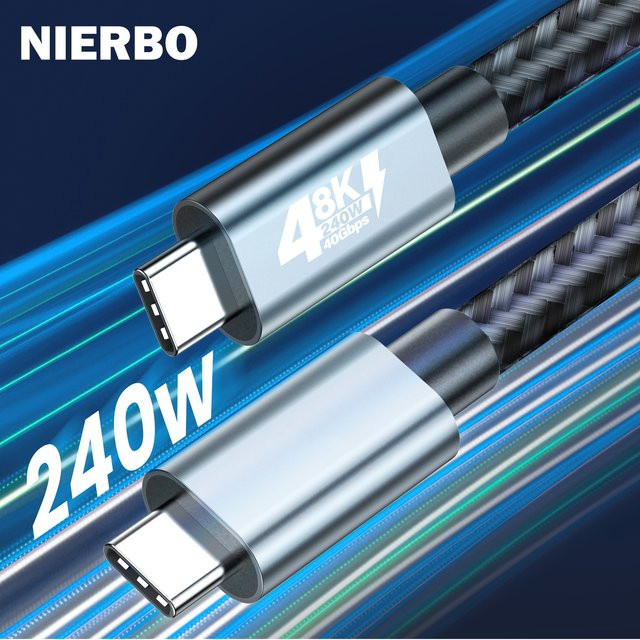 NIERBO USB-C-Kabel USB 4.0 in Grau mit 240 W, 40 Gbit/s und Thunderbolt 4 Kompatibilität für 8K Video und schnelles Laden - Bild 1