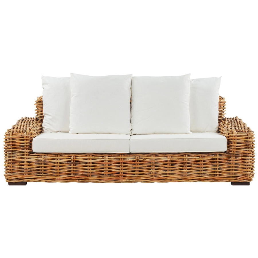 Beliani Gartensofa im Boho-Stil aus Polyrattan mit Polsterung in Beige und Weiss, H: 67 cm, B: 218 cm, T: 94 cm - Bild 2