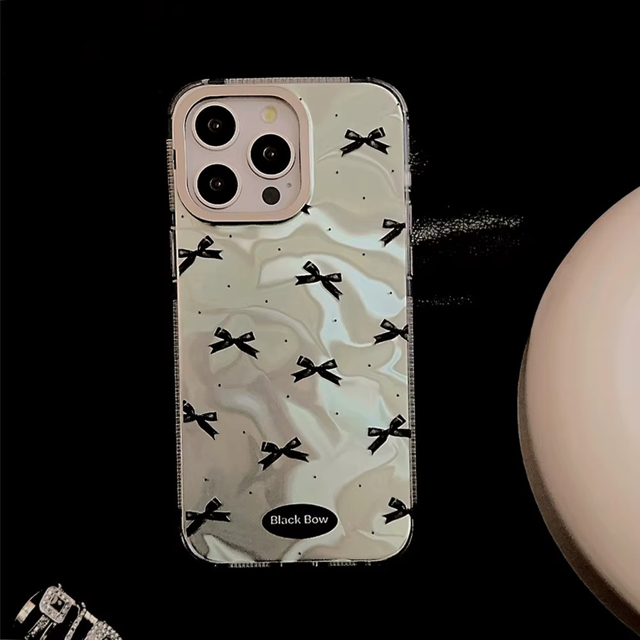 MUQGEW Handyhülle mit schwarzer Schleife und Wellenmuster für iPhone 16 15 14 13 12 Pro Max, stoßfeste Hartschale, Schwarz - Bild 5