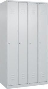 C+P Spind Classic PLUS Garderobenschrank mit 4 Abteilen, Grau, H x B x T: 185 x 100 x 50 cm, mit Zylinderschloss und 3 Garderobenhaken - Bild 1