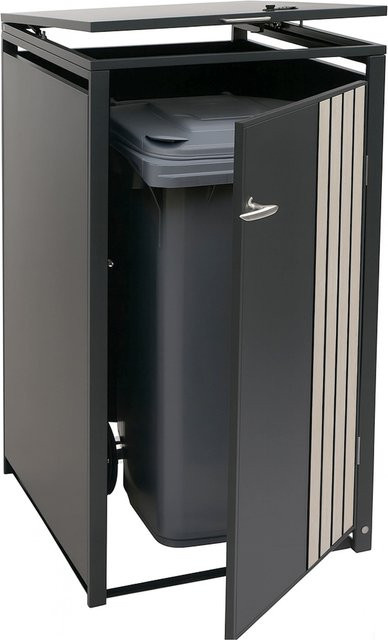 Mülltonnenverkleidung MCW-O67 Mülltonnenbox mit Deckel aus Metall in Anthrazit Holzoptik Hell, B/T/H: 122 x 68 x 84 cm - Bild 1