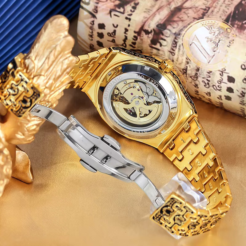 CAROTIF Armbanduhr Automatik, Edelstahl, Schwarz, Gold, Herren - Bild 2