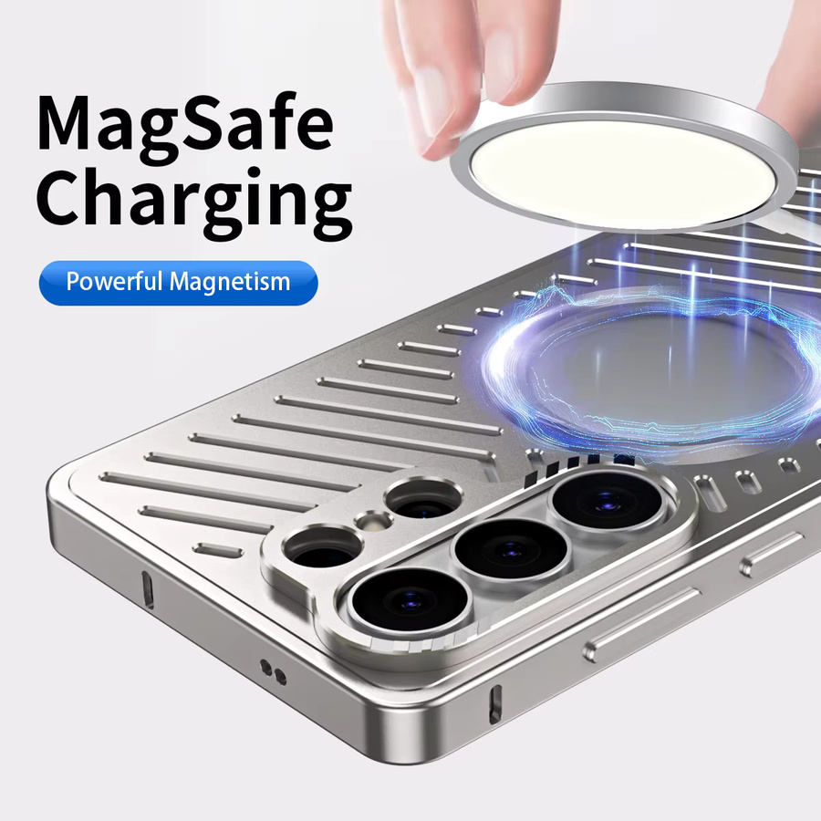 Magnetische Magsafe Schutzhülle aus Aluminiumlegierung für Samsung Galaxy S24 S25 S26 Ultra in Silver mit Schnellkühlfunktion - Bild 2