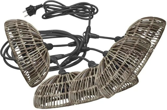 PR Home Hue Lichterkette im Boho-Stil aus Rattan in Grau und Braun mit E27 Fassung und IP44 Schutzklasse - Bild 1