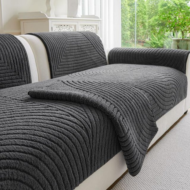 HOMEMOTION Sofabezug aus Mikrofaser in Dunkelgrau, rutschfest und warm, B/L: 90 x 240 cm - Bild 1