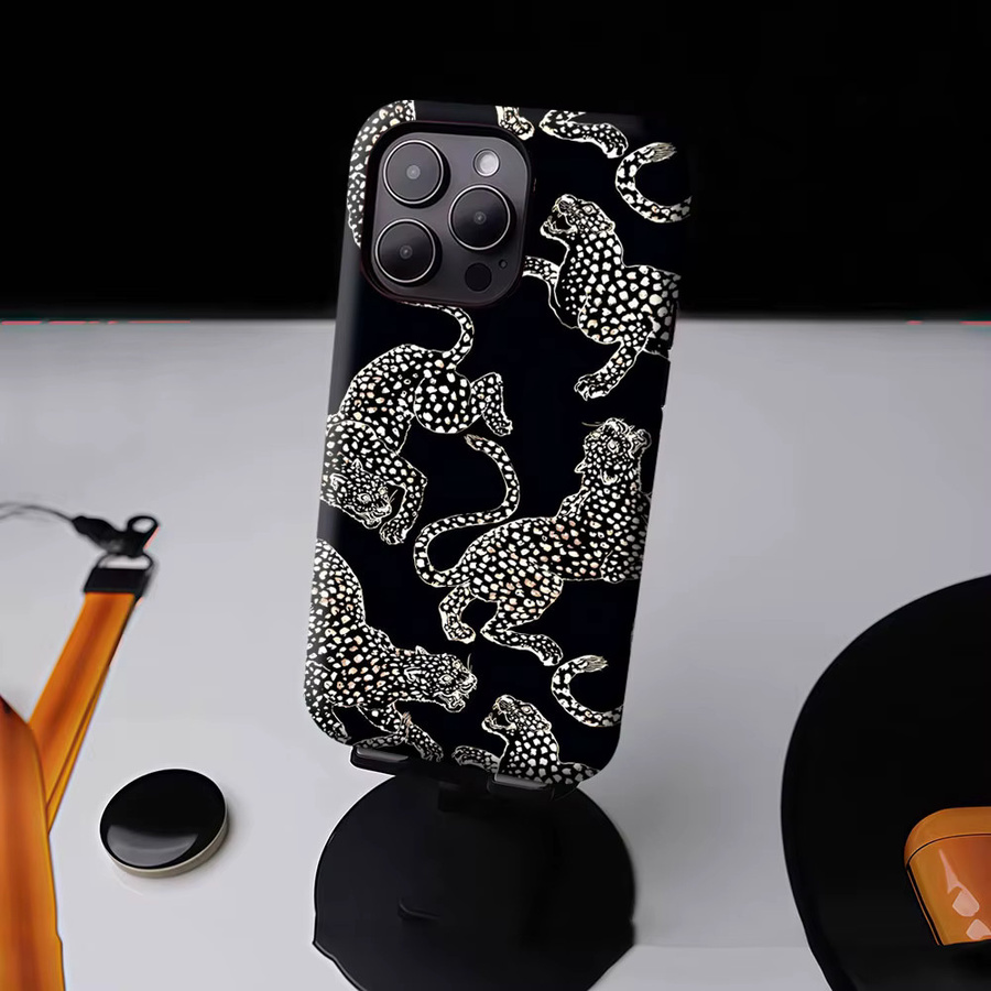Aurbe 2-in-1 MagSafe Hülle mit mattem Film und Leoparden-Prowl-Design für iPhone 17 16 15 14 Plus Pro Max, stoßfeste Hartschale, Gold/Schwarz - Bild 4