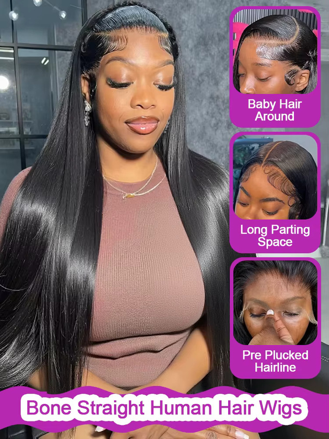 HJ WEAVE BEAUTY Echthaar-Perücke, 40 Zoll, schwarz, glatt, Damen - Bild 4