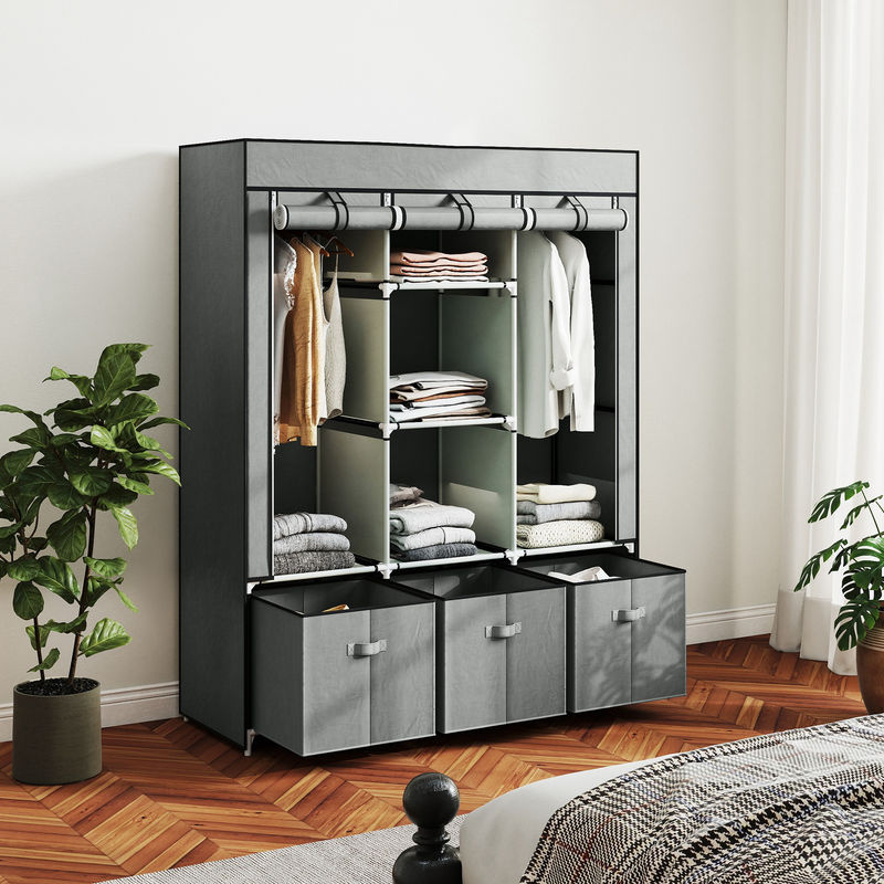 HOMCOM Kleiderschrank Stoffschrank mit Kleiderstange und integrierten Schubladen, Hellgrau, B/T/H: 125 x 43 x 162,5 cm - Bild 2