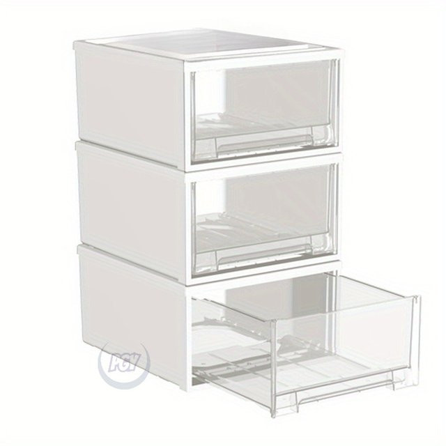 PGY Set aus 3 stapelbaren Aufbewahrungsboxen mit Schubladen aus Kunststoff in Transparent - Bild 1