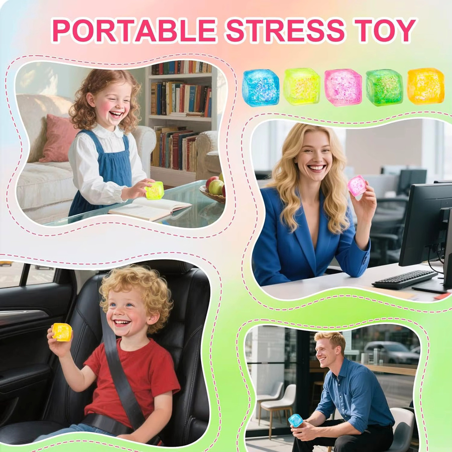 GSF Stresswürfel Set zur Entspannung und Sensorik, bunte Squeeze-Spielzeuge für Kinder und Erwachsene, Multicolor - Bild 2
