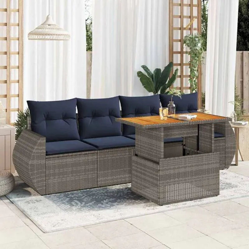 5-tlg. Garten-Sofagarnitur aus Poly-Rattan mit Kissen in Grau von vidaxl - Bild 1