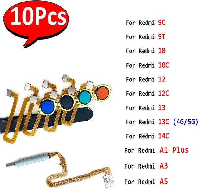 10er Set Xiaomi Fingerabdruckscanner Touch ID Sensor Flex für Redmi 9C 9T 10 Prime 10C 12 12C 13 13C 4G 5G 14C A1 Plus A3 A5 - Bild 1