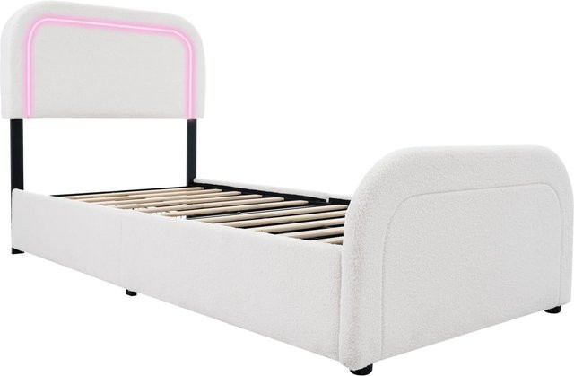 okwish Polsterbett mit LED-Beleuchtung, USB Type C Ladefunktion und 2 Schubladen, Weiß, B/T/H: 90 x 200 x 102,5 cm mit Matratze - Bild 1
