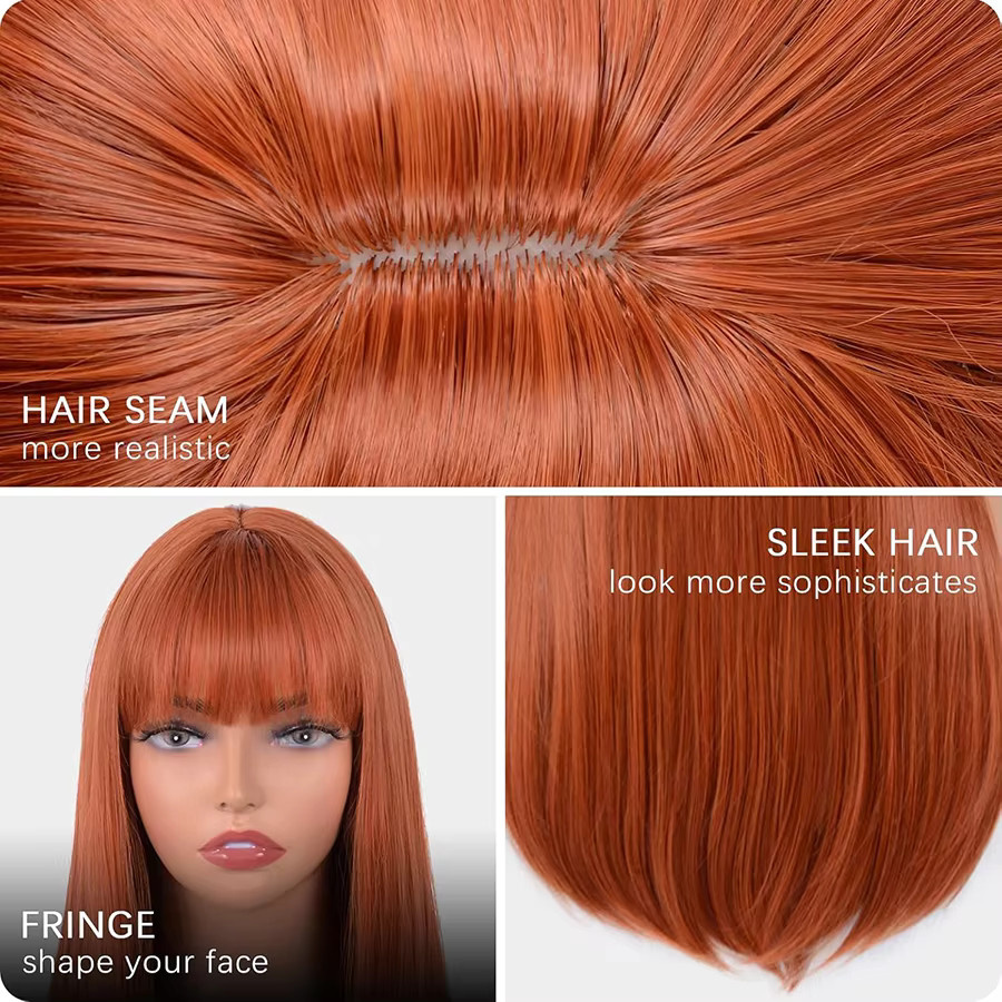 WENYAN Perücke, 24 Zoll, orange, glatt, mit Pony, Damen - Bild 4