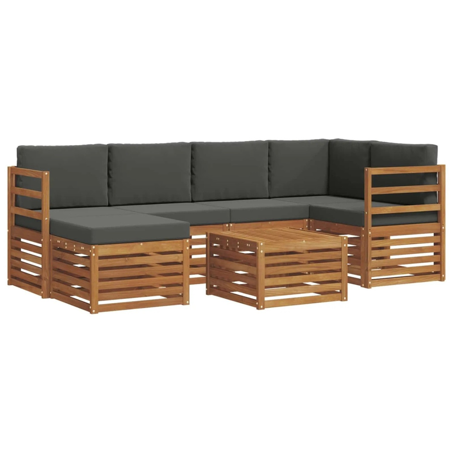 vidaXL Sofagarnitur 7-teilig aus Massivholz Akazie in Natur und Anthrazit mit Polstern und L-Form - Bild 2