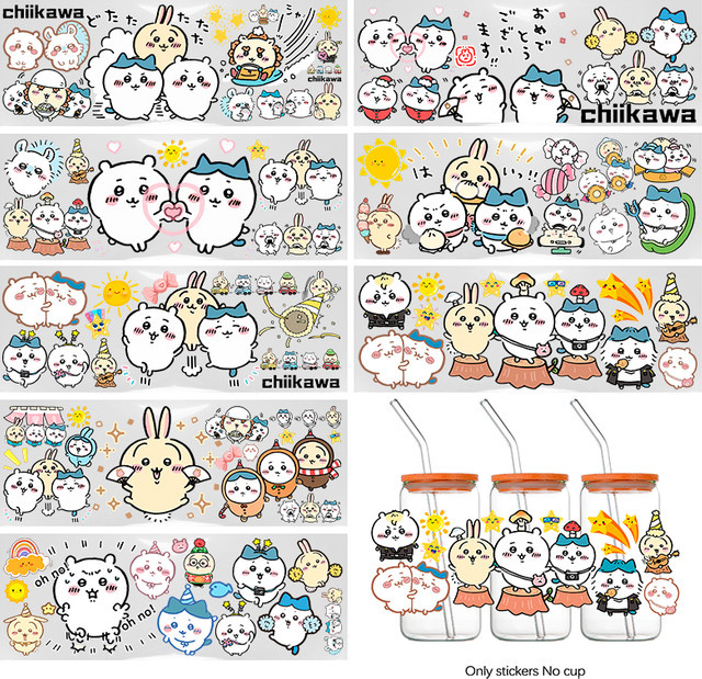 Chiikawa DIY UVDTF Kristall-Sticker Set mit Hachiware und Usagi in Multicolour für 16OZ Becher - Bild 1