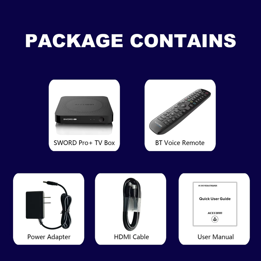 ACECONN Sword Pro+ Streaming Android IPTV Box in Schwarz mit 4K UHD, Dual WLAN und Bluetooth sowie Sprachsteuerung und hintergrundbeleuchteter Fernbedienung - Bild 3
