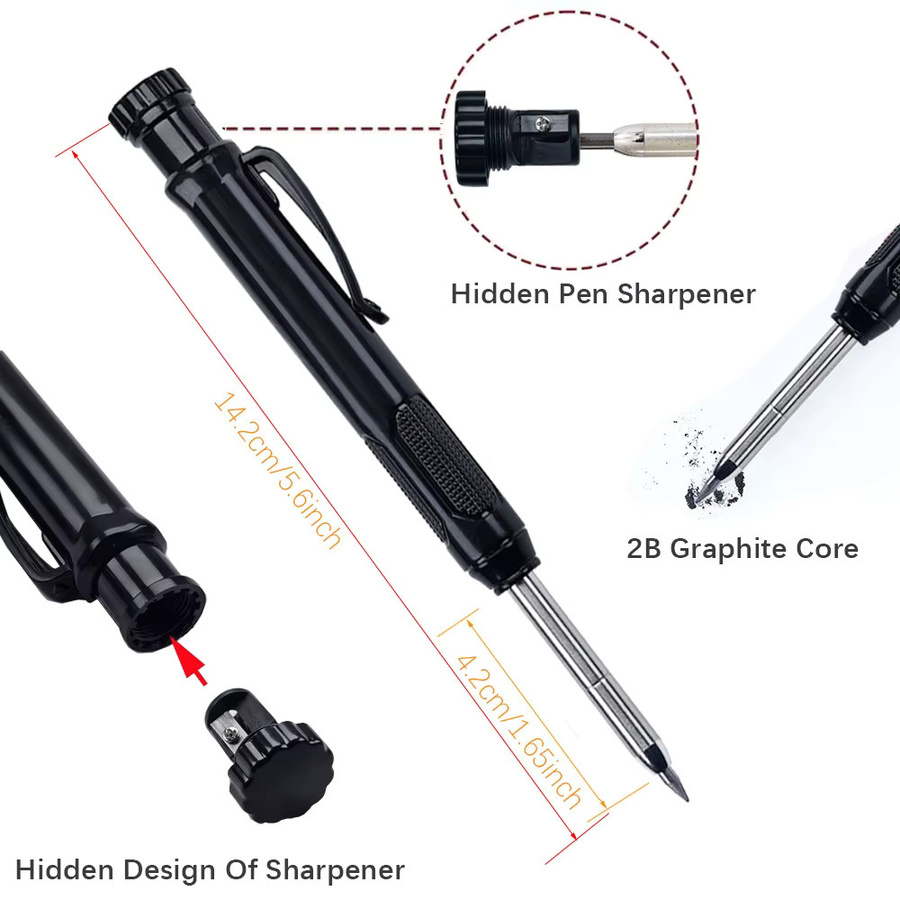 JOMPENS Automatischer Schreinerbleistift Set mit 2,8 mm Graphit Mine in Gelb für Holzbearbeitung und Zeichnungen - Bild 5