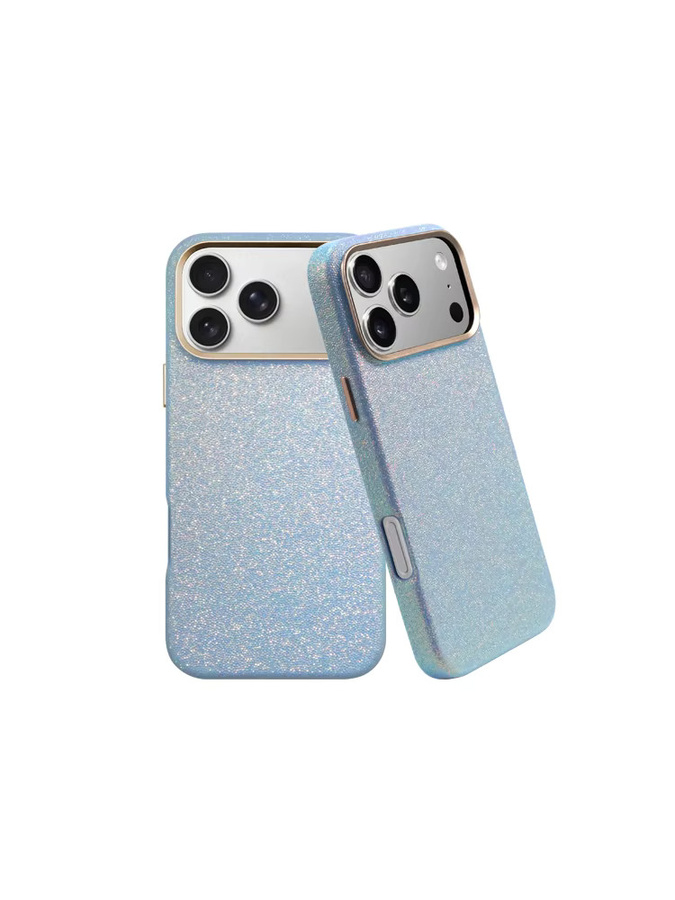 KZDOO Glitzernde Schutzhülle aus PU-Leder für iPhone 17, 17 Air, 17 Pro und 17 Pro Max in Pink oder Blau - Bild 1