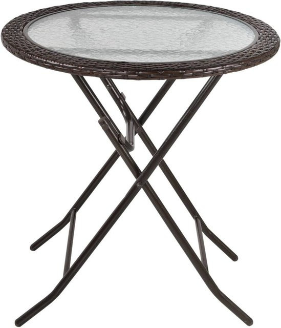 Outsunny Gartentisch aus Polyrattan und Glas in Braun mit Edelstahlgestell, B/T/H: 68 x 68 x 73 cm - Bild 1