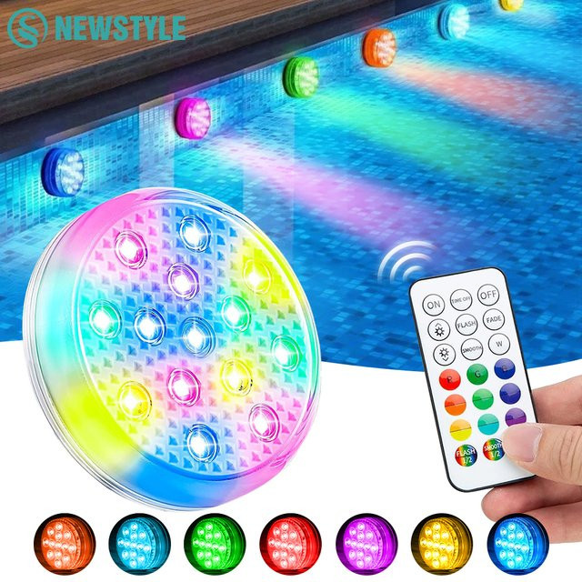 Wiederaufladbare LED Poolleuchten mit Fernbedienung, wasserdichte Unterwasser-LED-Beleuchtung mit 16 Farben und schwebendem Magnetlicht - Bild 1