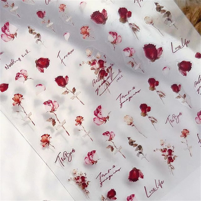 Nagelaufkleber Rose Floral, Rot Rosa, Selbstklebend - Bild 1