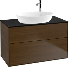 V&B Finion Waschtischunterschrank mit Wandbeleuchtung in Walnuss Furnier, Braun, B: 100 cm, T: 50,1 cm - Bild 1