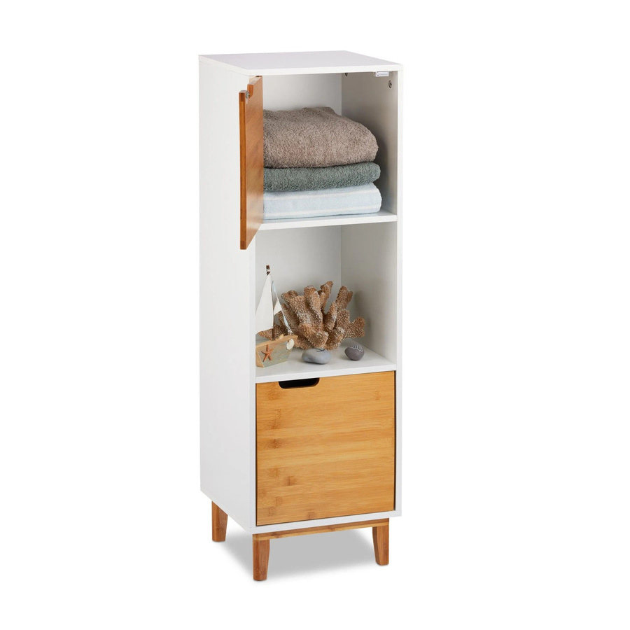 Relaxdays Standregal aus MDF und Bambus in Weiß Natur mit Magnetverschluss im skandinavischen Stil, H x B x T: 101 x 32 x 30 cm - Bild 2