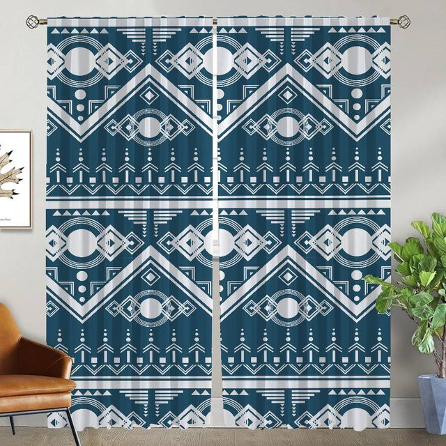 Böhmische Fenstervorhänge in Blau, 2 Paneele aus Tüll für Schlafzimmer und Heiminneneinrichtung, Breite: 50 cm, Höhe: 70 cm - Bild 1