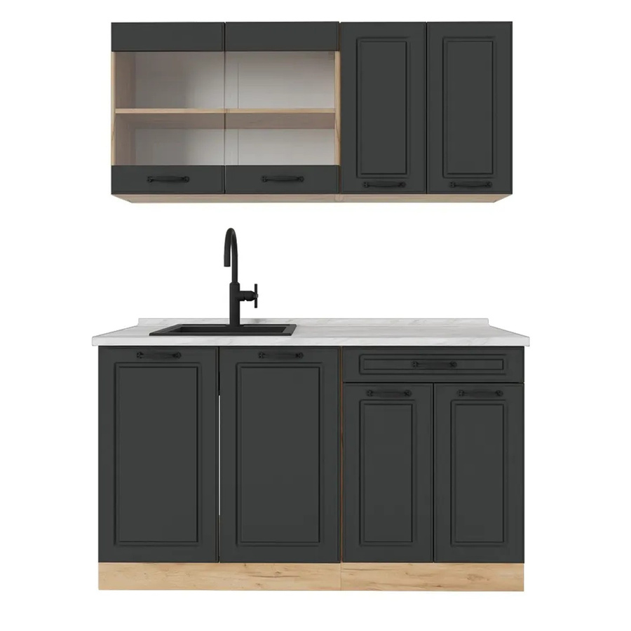 Vicco R-Line Singleküche Landhausstil in Anthrazit und Eiche mit Marmor-Arbeitsplatte, Breite: 140 cm - Bild 2