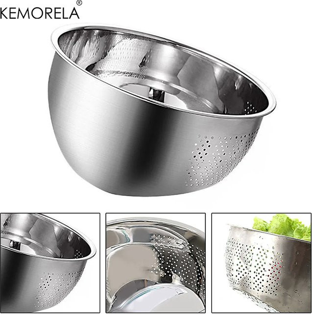 KEMORELA Edelstahlschüssel als Entwässerungskorb für Reis, Obst und Gemüse, Silber, Durchmesser: 23 cm - Bild 1