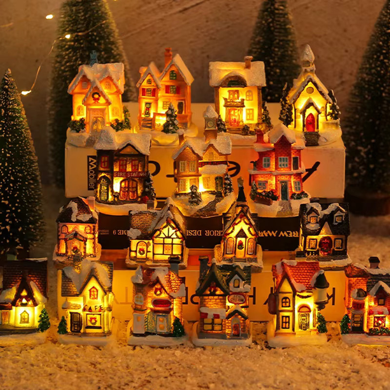 SHNGki Weihnachtslaterne als dekoratives Dorfhaus aus Harz mit LED-Licht - Bild 3