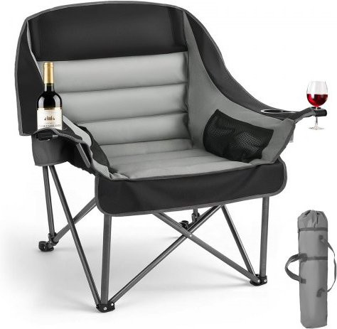 VEVOR Oversized Camping Chair mit Polsterung und Getränkehaltern, Heavy Duty Outdoor Klappstuhl aus 600D Oxford Cloth, Schwarz und Grau - Bild 1