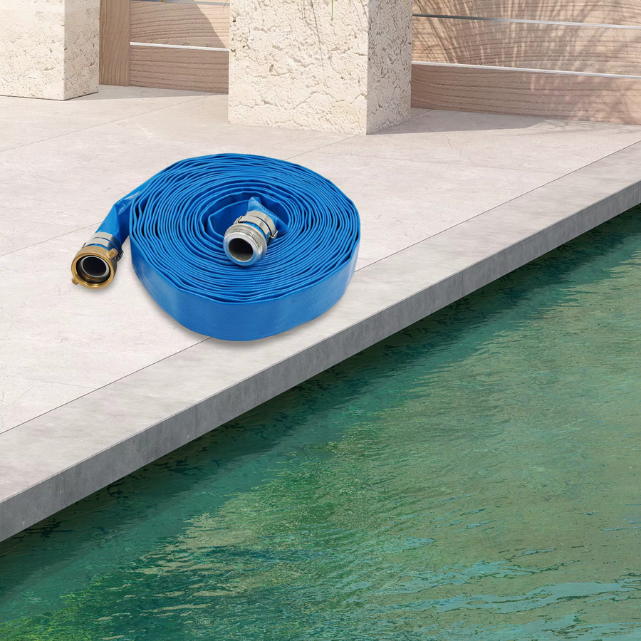 Blauer verstärkter PVC-Flachschlauch für Schwimmbecken und Wasserablauf, Länge: 15,24 m, Durchmesser: 3,81 cm - Bild 2
