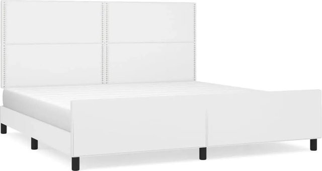 vidaXL Bettgestell mit Kopfteil in Weiß aus Kunstleder und Lärchenholz B/T/H: 200 x 200 x 118 cm - Bild 1
