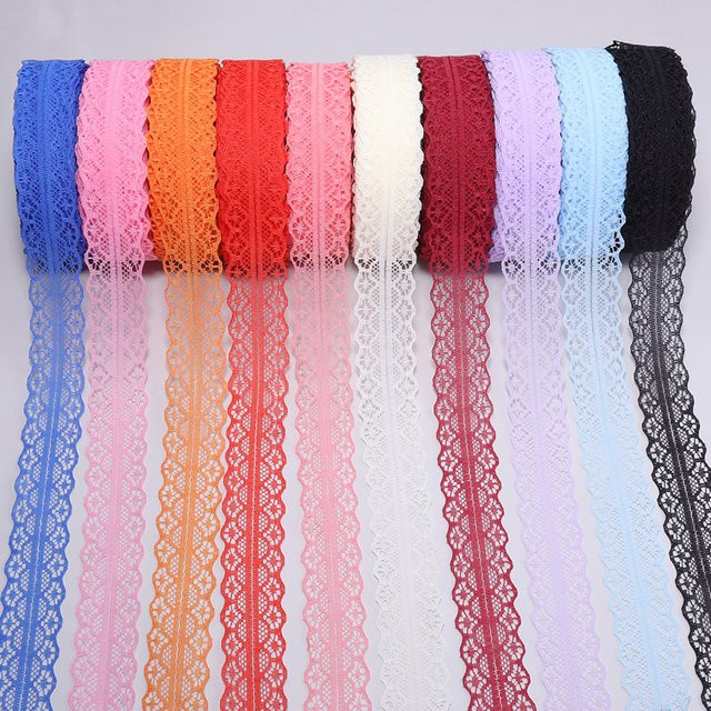 Beidseitig bestickte Netzspitze als Spitzenband für Hochzeitskleider und Nähzubehör, Farbe: Pink/Mehrfarbig, Breite: 2,8 cm, Länge: 20 m - Bild 1