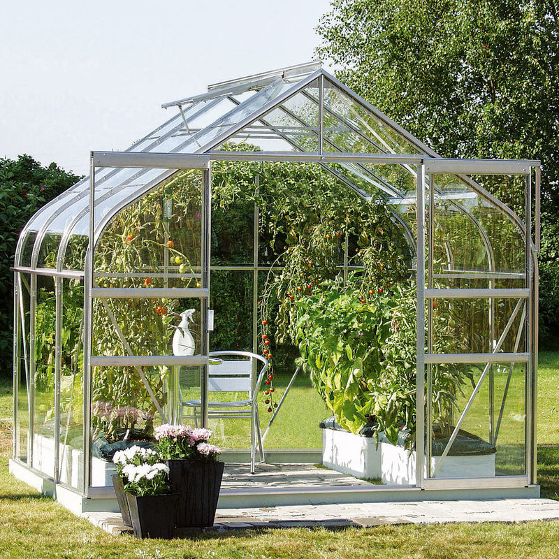 Vitavia Gewächshaus Dione 5000 mit Stahlfundamentrahmen, Aluminium eloxiert in Silber, 5,0 m², mit ESG-Sicherheitsglas und Doppelschiebetür - Bild 2