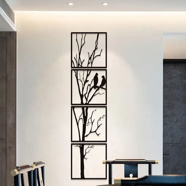 DDPNKL 4er Set Vogelzweig Wandkunst aus schwarzem Metall zur Wandmontage für Innen und Außen - Bild 1