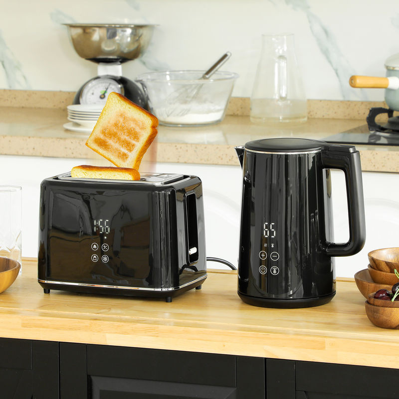 HOMCOM Frühstücksset bestehend aus Wasserkocher und Toaster in Schwarz, Wasserkocher mit 1,5 l Fassungsvermögen und Toaster mit 7 Bräunungsstufen sowie Auftau- und Aufwärmfunktion - Bild 2