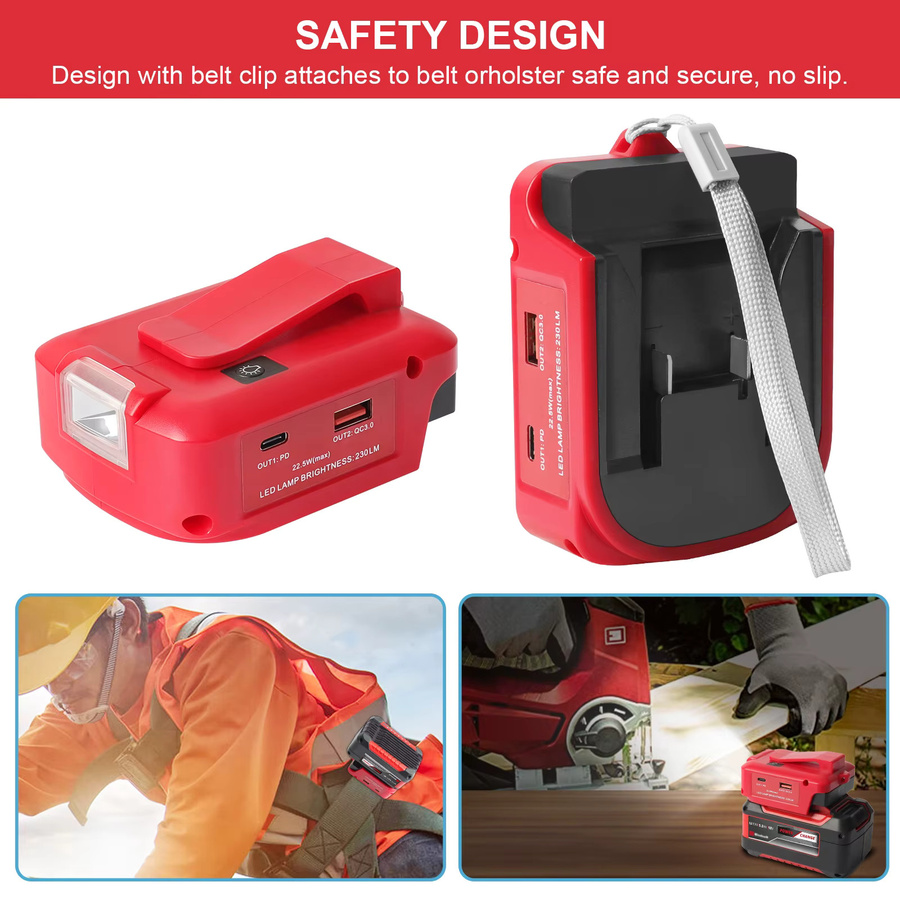 Einhell Akku-Adapter für 18V Akkus mit USB-C und PD 22,5W QC3.0 Anschluss in Rot - Bild 3