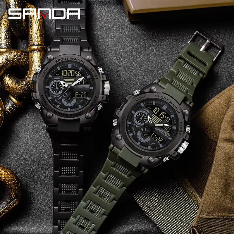 SANDA Armbanduhr Analog-Digital, Quarz, Schwarz, Kunststoff, Herren - Bild 2