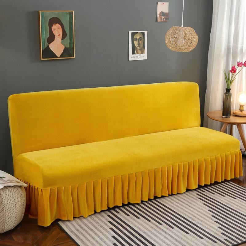 Yiran Stretch Samt Sofabezug Armlos mit Rock, Plüsch Couchbezug für Futon Sofabett, Grau, Breite: 130 cm - Bild 1