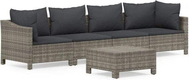 vidaXL 5-tlg Garten-Lounge-Set aus grauem PE-Rattan mit Kissen und pulverbeschichtetem Stahlgestell - Bild 1