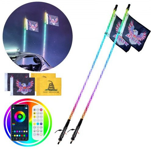 VEVOR LED Whip Light Set 2 Stück, RGB Spiral Antennenleuchten mit Fernbedienung und App-Steuerung, Multicolour, für ATV UTV RZR, IP67 wasserdicht, Länge: 121,9 cm - Bild 1