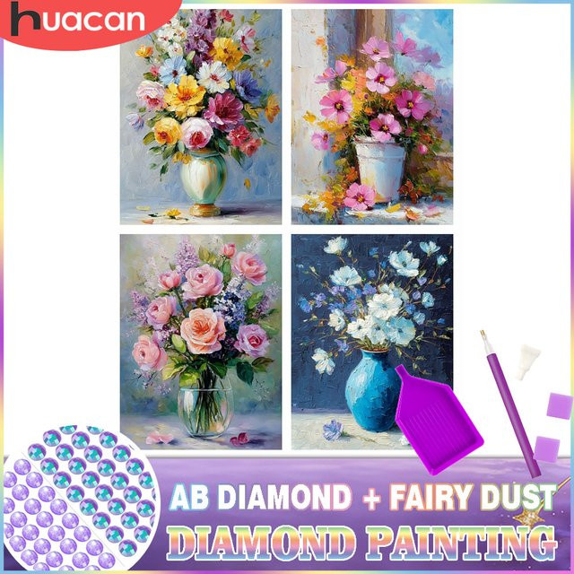 HUACAN DIY Diamantmalerei Set mit Rosen- und Gänseblümchen-Blumenmuster in Multicolour, 5D Mosaik-Kunsthandwerk mit AB Feenstaub-Effekt, B/H: 20 x 30 cm - Bild 1