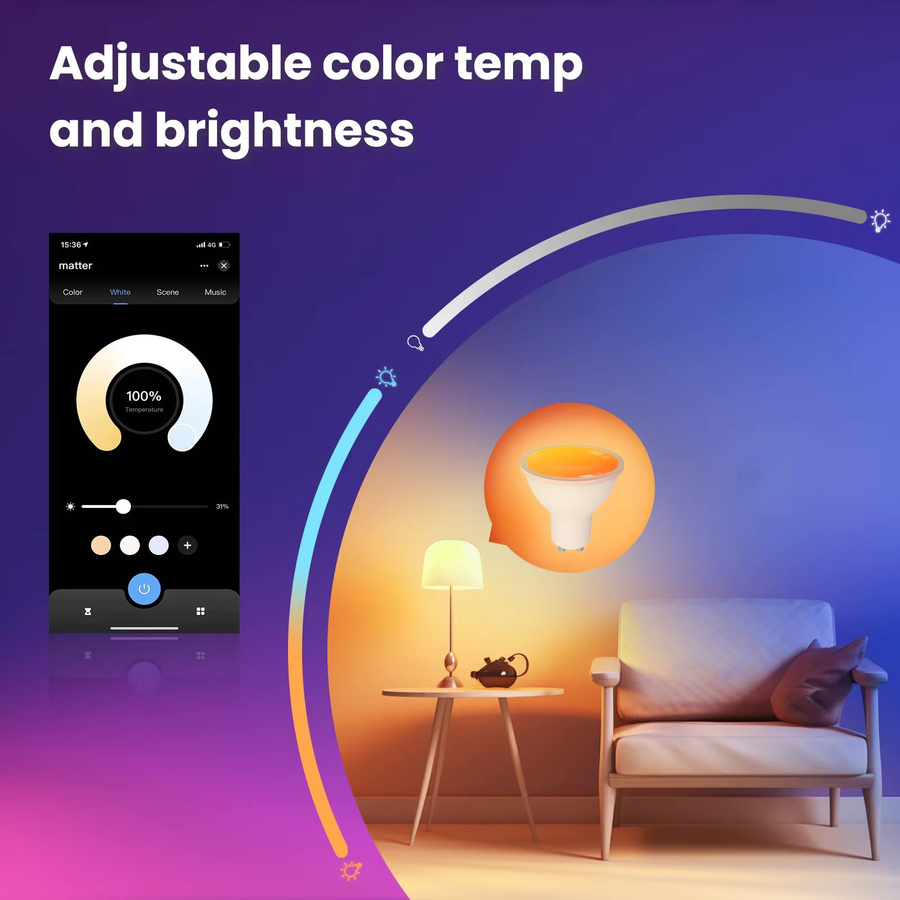 Tuya Matter WiFi Smart Bulb Dimmbare LED-Kerzenlampe mit 16 Millionen RGB-Farben, GU10 E27 E14, Sprachsteuerung für Alexa und Google Home - Bild 4