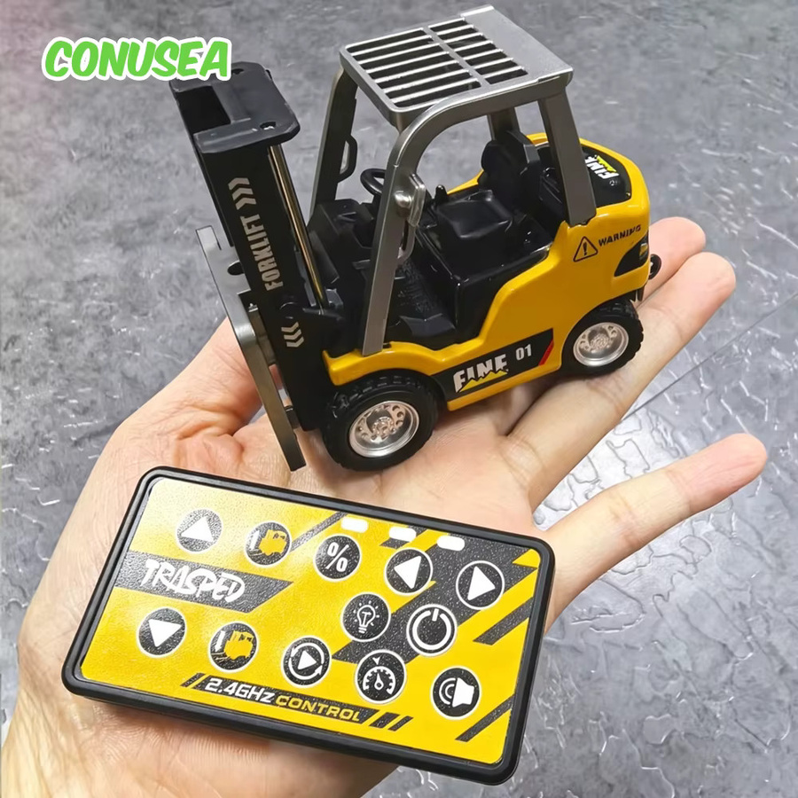 CONUSEA Mini-Legierungs-Gabelstapler-Bagger, RC-Auto, 1:64, Metall, Gelb - Bild 2